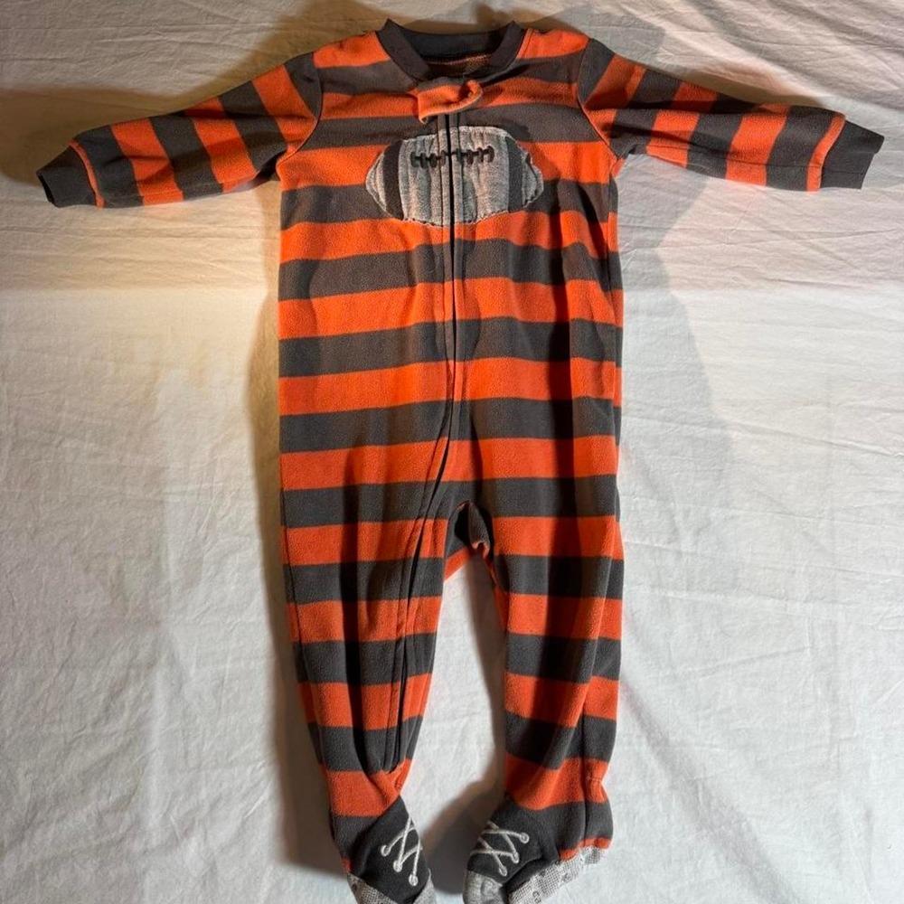 Carters Comfy Orange and Grey Football Footed Pajama